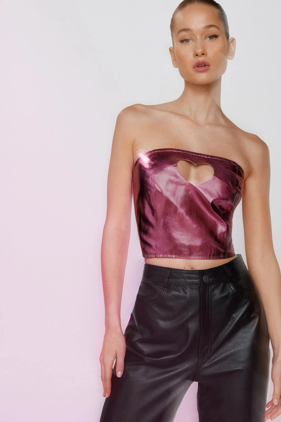 Faux Leather Heart Cut Out Bandeau Top - Image 4