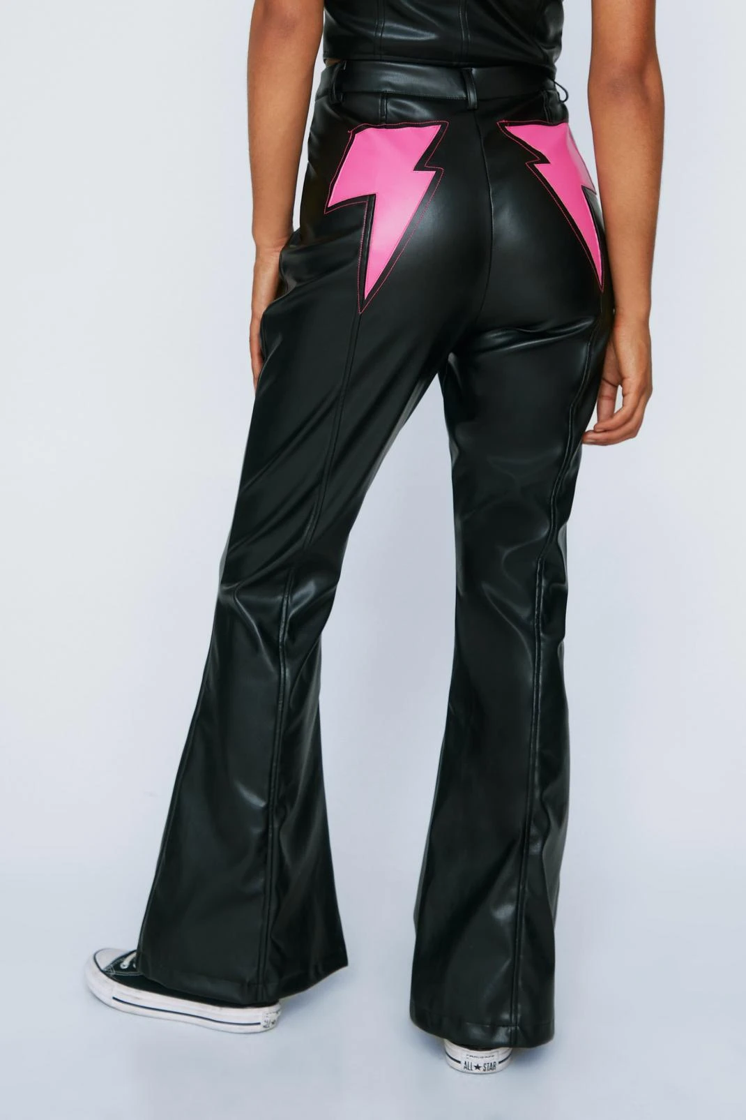 Faux Leather Lightning Bolt Flared Pants - Image 2