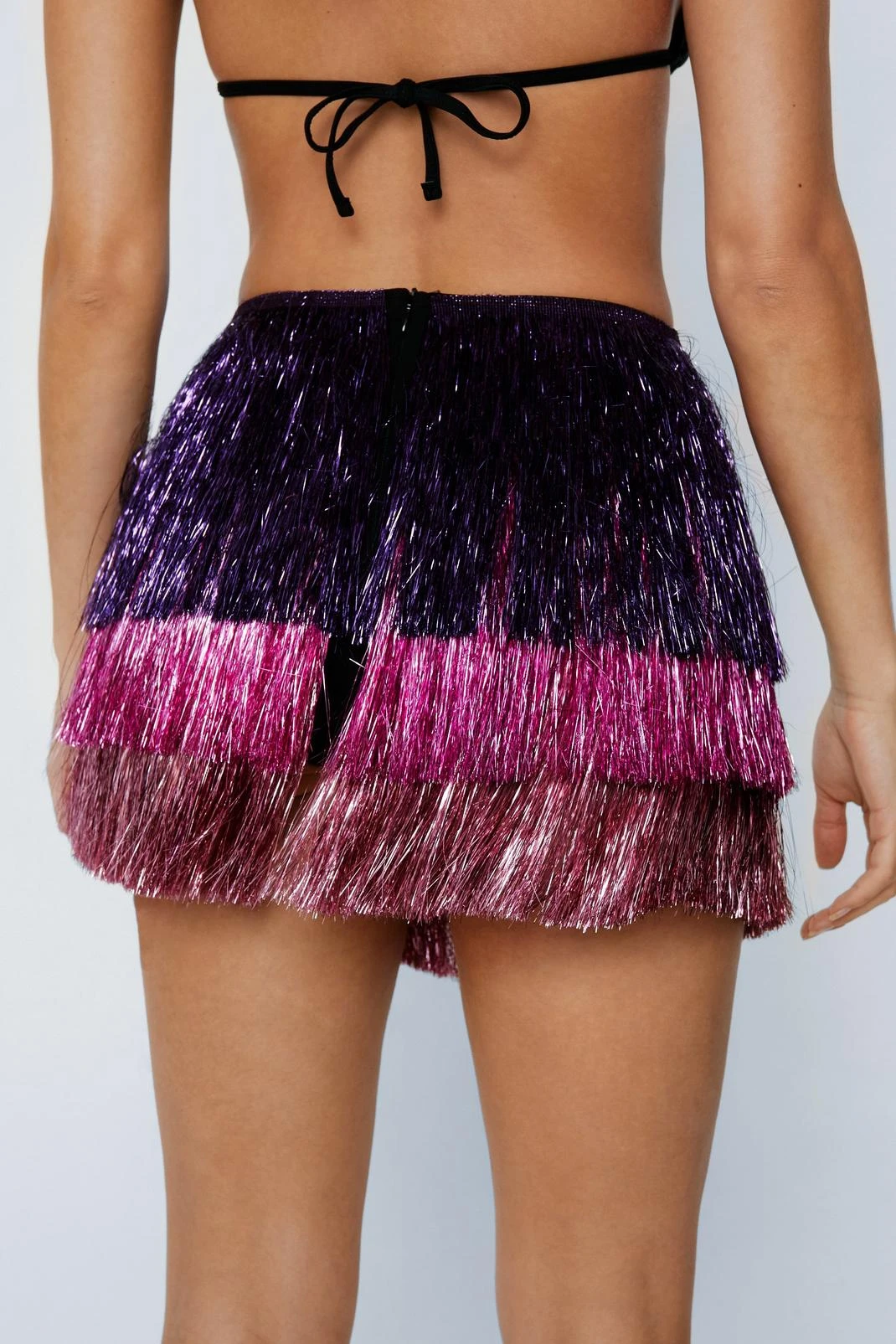 Multicolored High Waisted Tinsel Fringe Shorts - Image 3