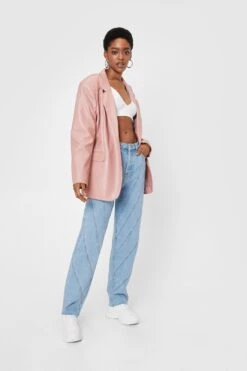 Oversized Button Down Faux Leather Blazer