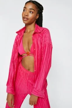 Plisse Oversized Button Down Shirt