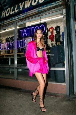 Premium Bonded Satin Fringe Blazer