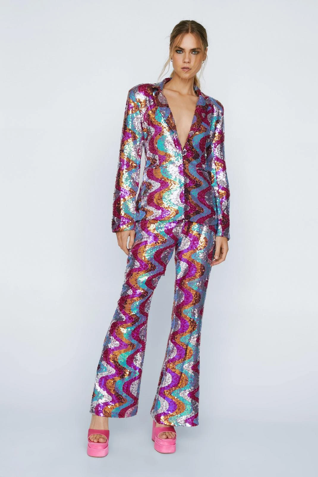 Wave Sequin Flare Leg Pants - Image 2