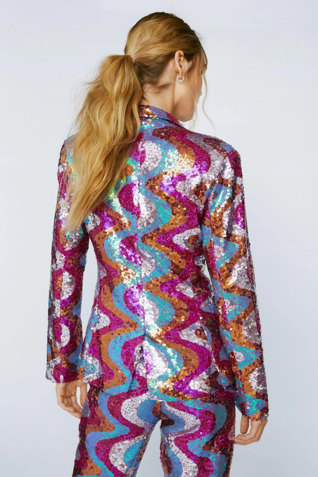 Wave Sequin Single Breasted Cinched Blazer - Image 3