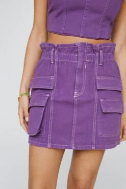 Paperbag Denim Utility Mini Skirt