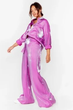 Plus Size Satin Shimmer Wide Leg Pants