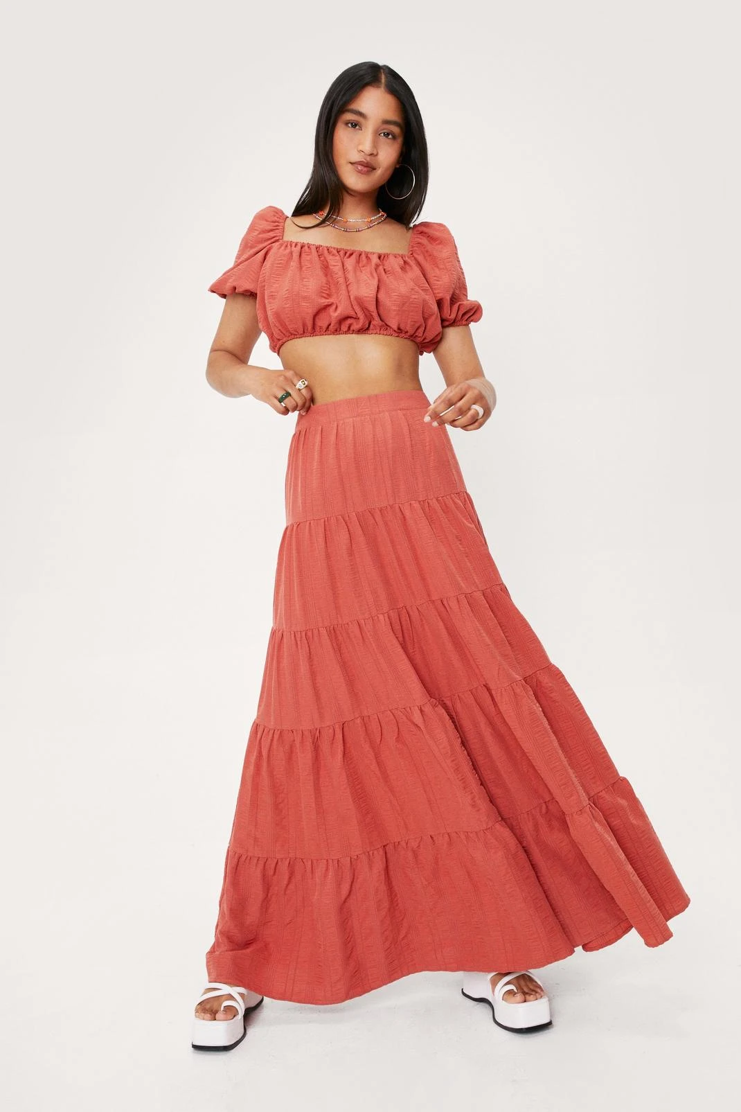 Textured Puff Sleeve Square Neck Bralette - Image 2