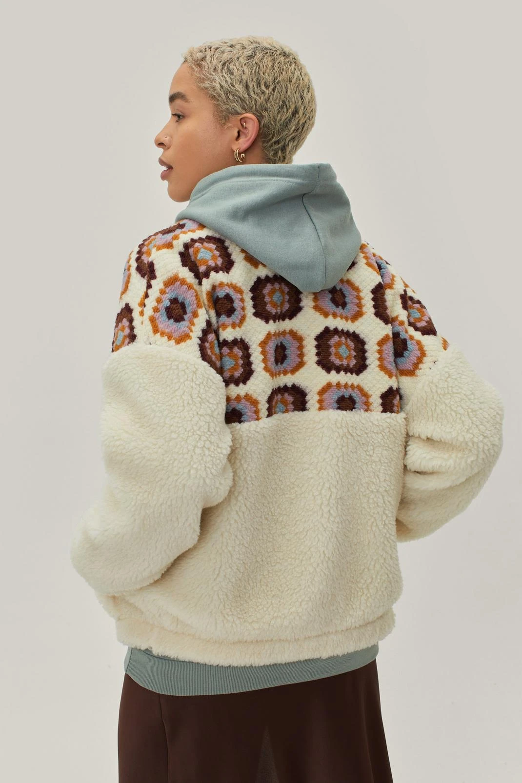 Patchwork Teddy Spliced Bomber Jacket - Image 3
