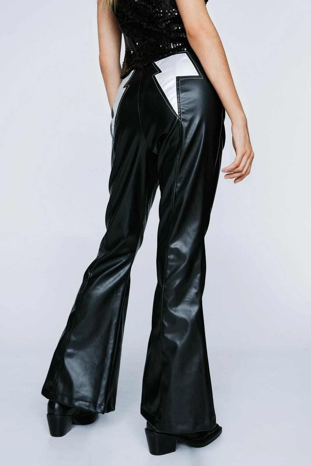 Faux Leather Lightning Bolt Flared Pants - Image 6