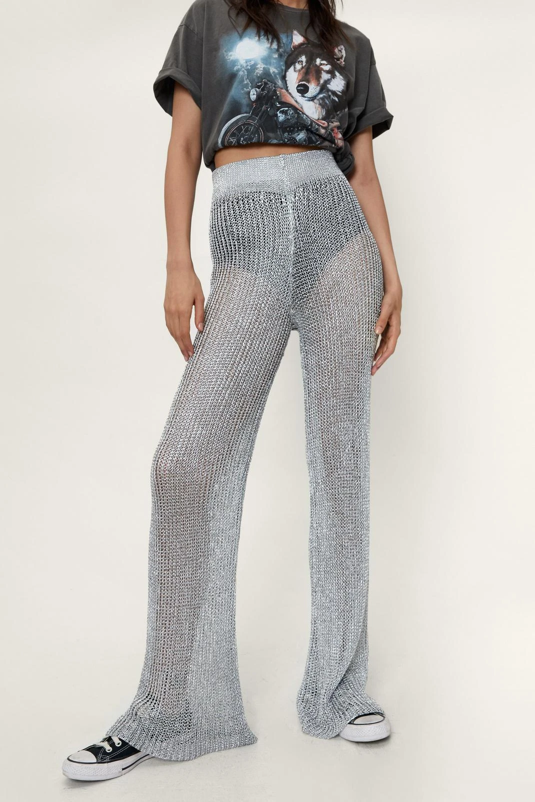 Metallic Yarn Knitted Flared Pants - Image 5