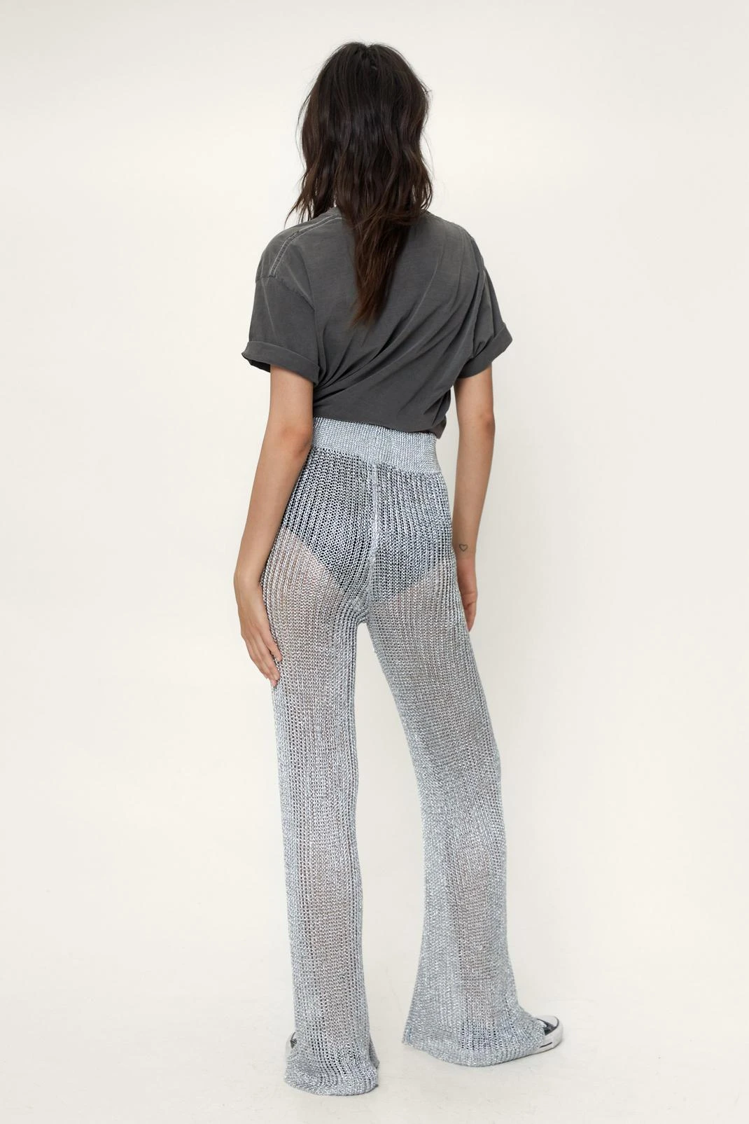 Metallic Yarn Knitted Flared Pants - Image 6