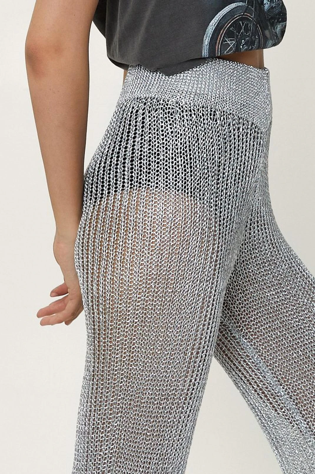Metallic Yarn Knitted Flared Pants - Image 4