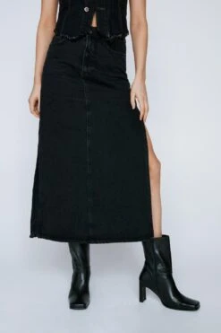 Side Split Midi Denim Skirt