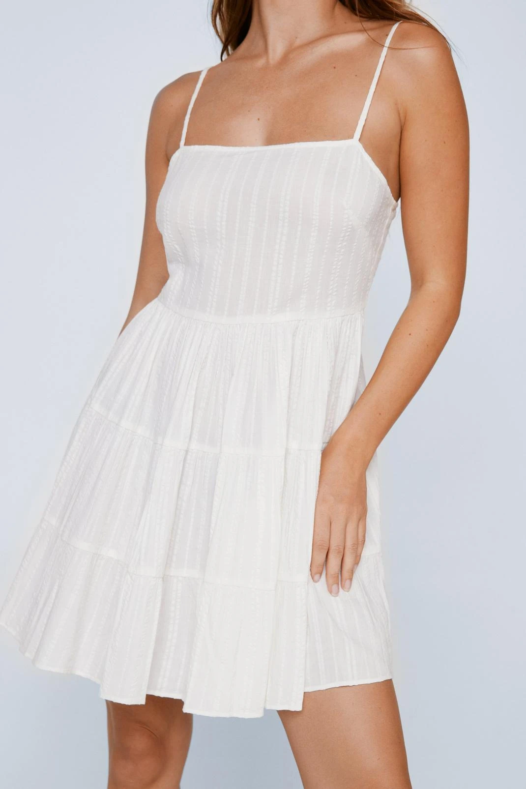 Cotton Seersucker Tassel Cover Up Mini Dress - Image 2